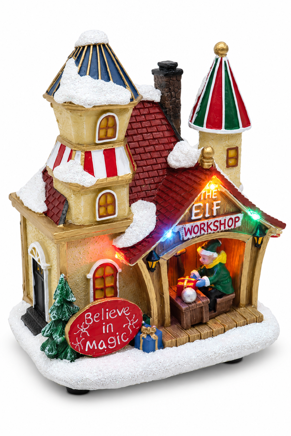 Light-Up Christmas Elf Workshop – 14 cm