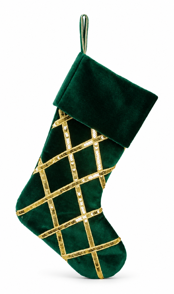 Deluxe Velvet Christmas Stocking with Gold Trellis - 53 cm