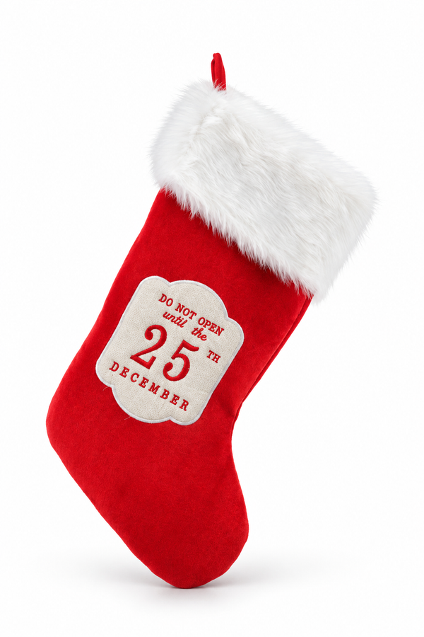 Velvet Christmas Stocking with December 25 Badge - 55 cm