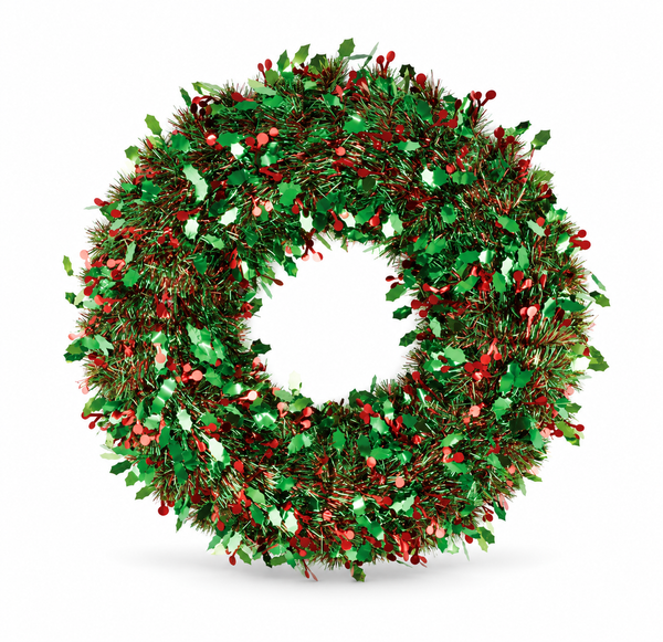 Holly and Berry Tinsel Christmas Wreath 50 cm