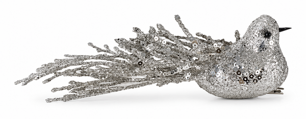 Sequin-Tail Christmas Clip Bird – 21cm