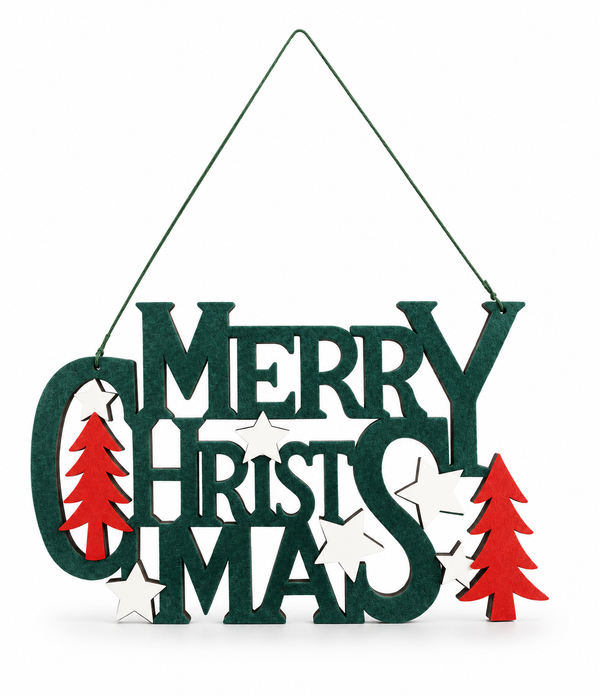 Flocked Merry Christmas Hanging Plaque