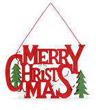 Flocked Merry Christmas Hanging Plaque