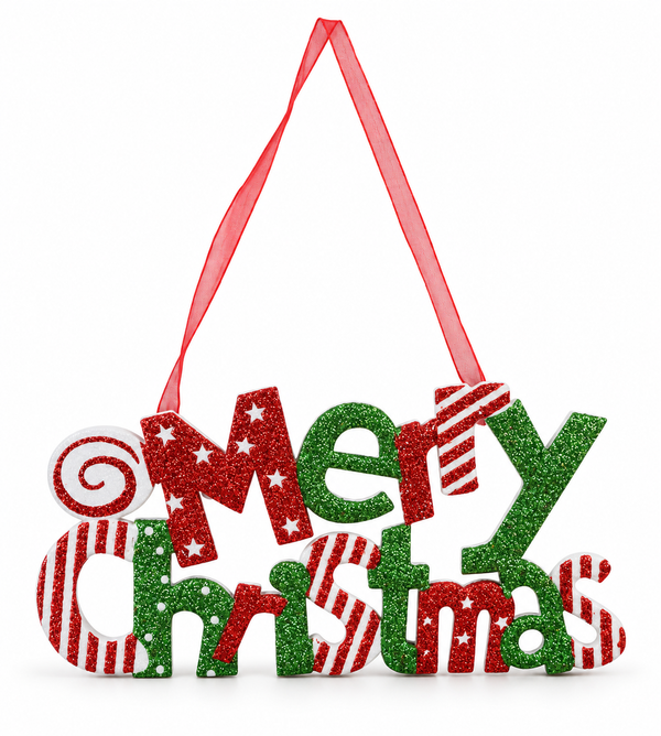 Glitter Merry Christmas Hanging Plaque