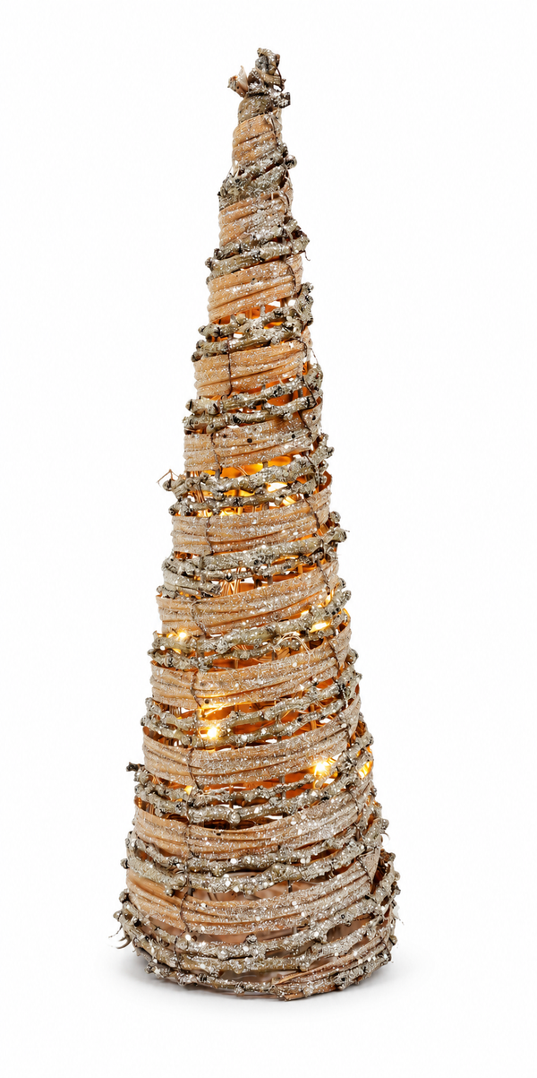 Light-Up Glitter Rattan Cone Tree 40 cm
