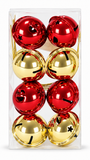 Red and gold shiny Christmas nutbells, 40 mm, 8-pack