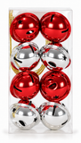 Red and silver shiny Christmas nutbells, 40 mm, 8-pack