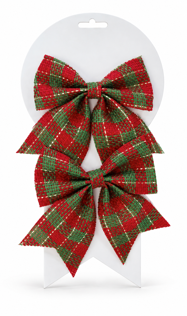 Fabric Christmas Bows with Gold Detail - 2 Pack