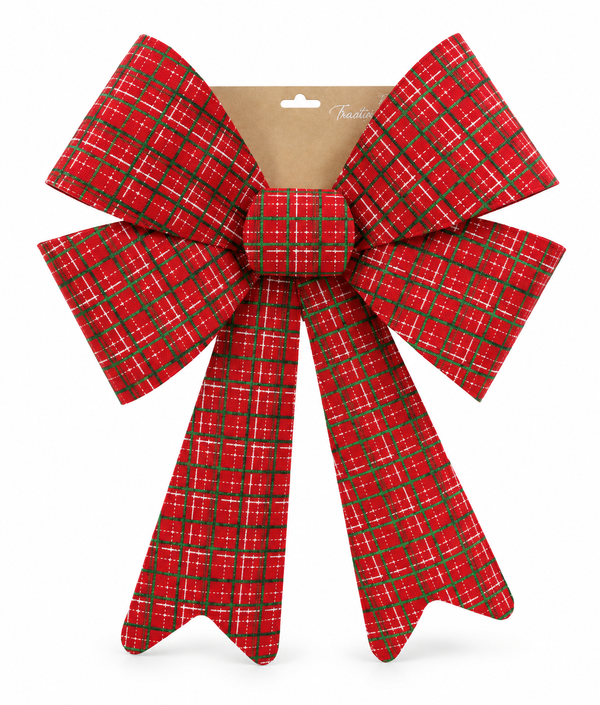 Extra Large Red Flocked Check Christmas Bow