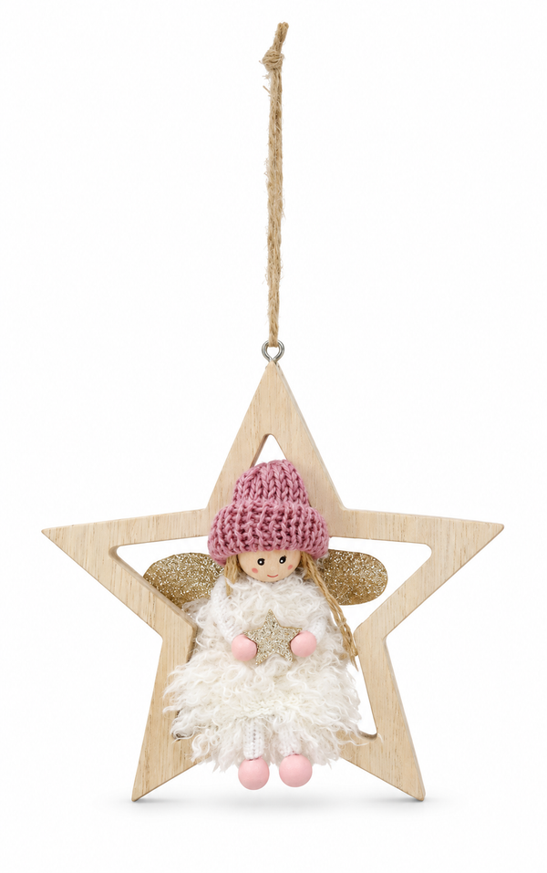 Fairy on Wooden Star Hanging Decoration