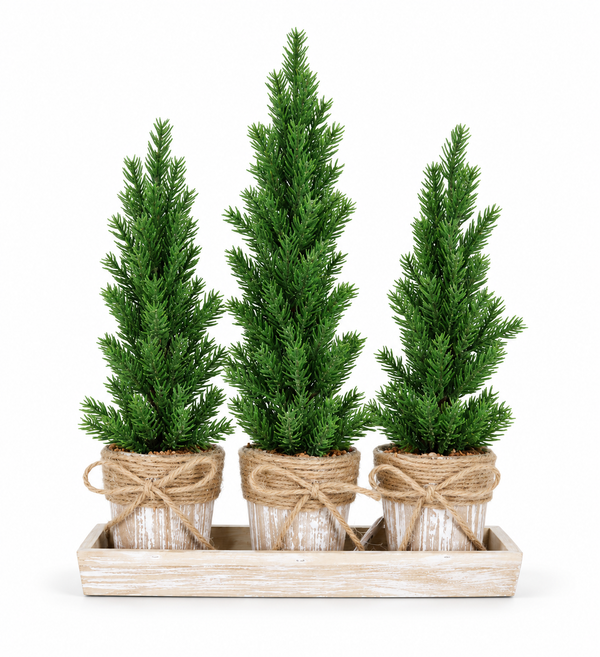 Icy Glitter Potted Christmas Trees in Tray – 3 Piece Set