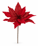 Velvet and Tinsel Poinsettia Stem – 30cm