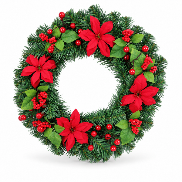 Classic Poinsettia and Berry Christmas Wreath 40 cm