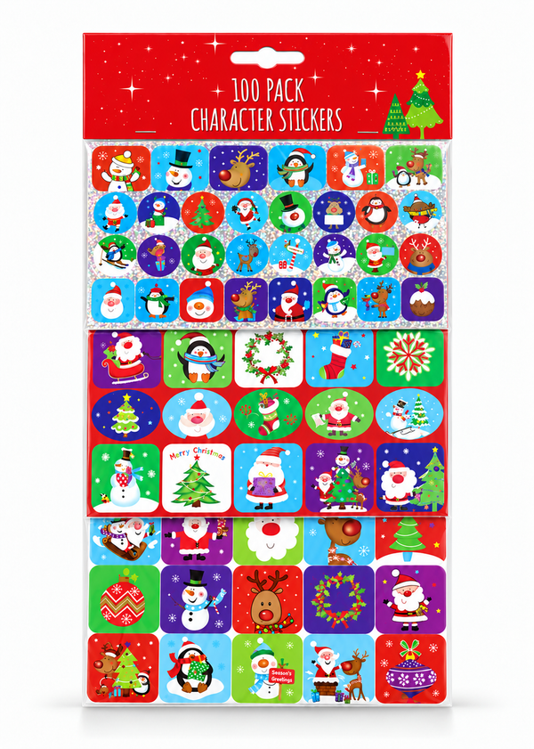 Christmas Character Stickers - 100 Pieces, 3 Sheets
