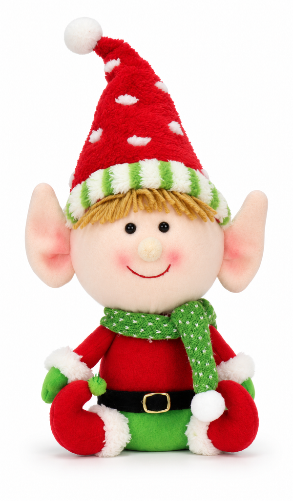 Fleecy Sitting Christmas Elf – 38cm