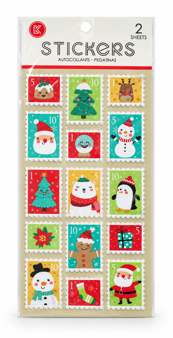 Christmas Stamp Style Stickers - 2 Sheets