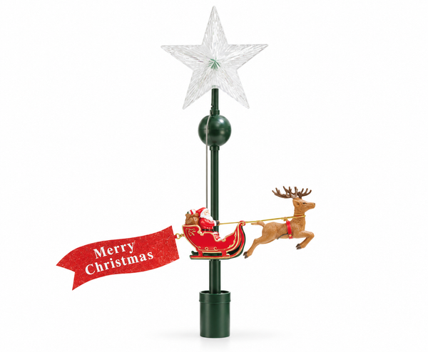 Flying Santa Sleigh and Reindeer Tree Topper