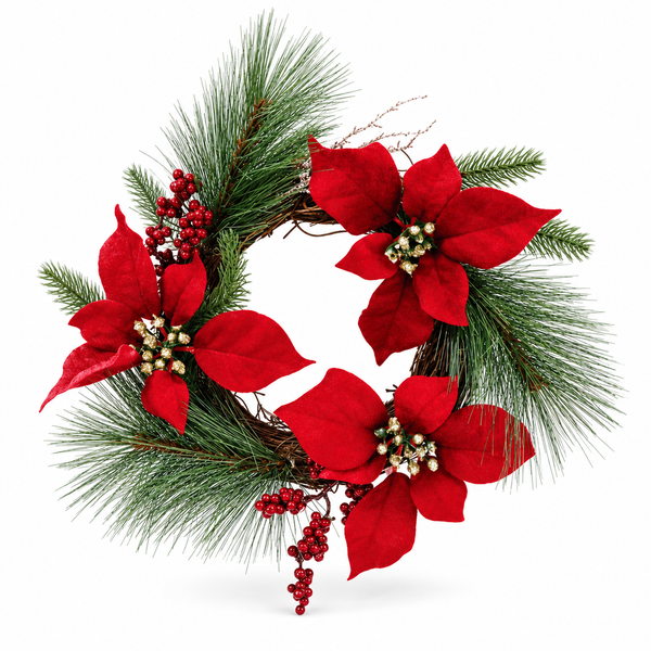 Poinsettia and Berry Christmas Wreath 35 cm