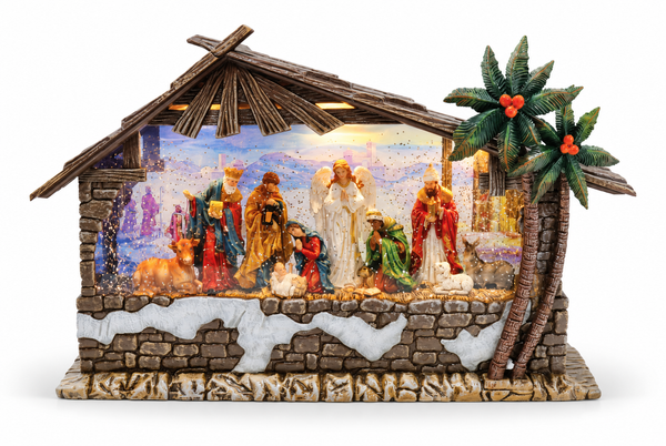 Deluxe LED Musical Glitter Swirl Nativity Scene