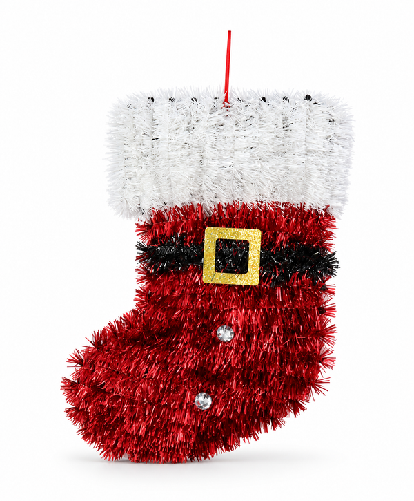 Tinsel Santa Stocking Plaque – 32 cm
