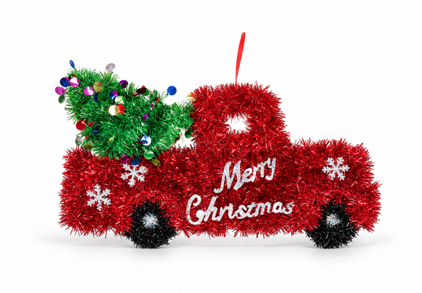 Merry Christmas Tinsel Pickup Truck Plaque – 36 × 23 cm
