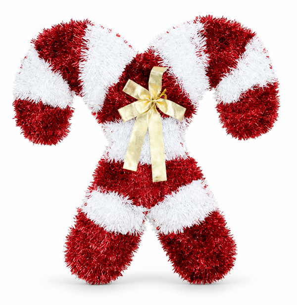 Crossed Tinsel Candy Cane Plaque
