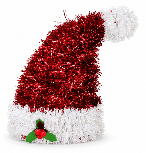 Mini Tinsel Santa Hat & Boot Decoration – 13 cm