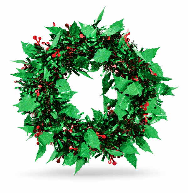 Holly and Berry Tinsel Christmas Wreath 28 cm