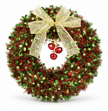 Tinsel Christmas Wreath with Bow and Bells 38 cm