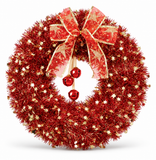 Tinsel Christmas Wreath with Bow and Bells 38 cm