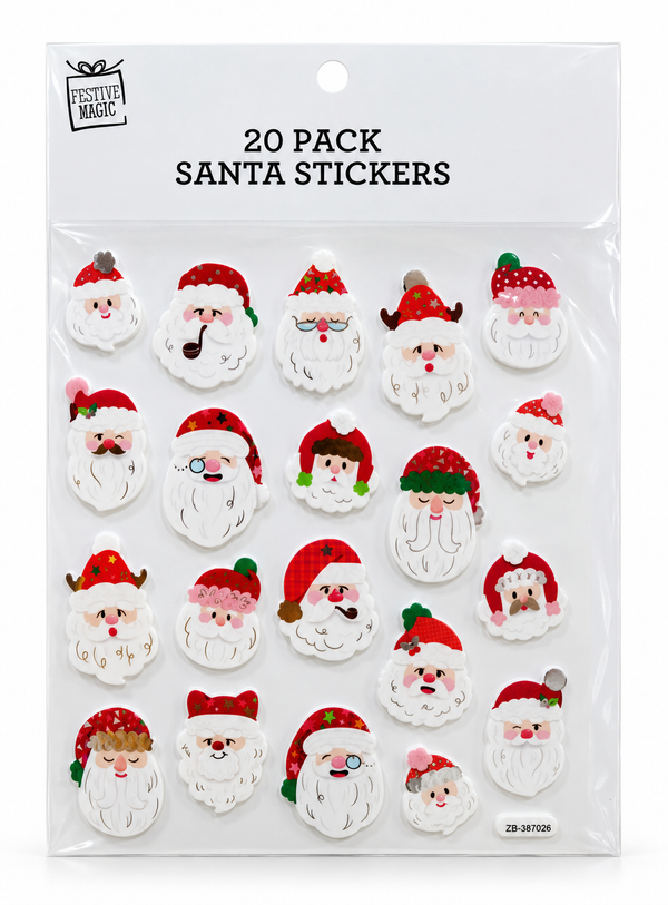 EVA Foil Santa Stickers - 20 Pieces