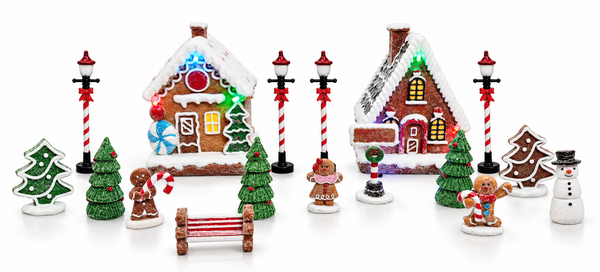 Gingerbread House Street Scene – 17 Piece Set