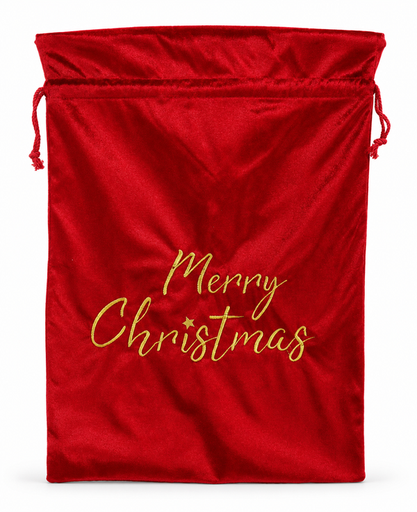 Gold Embroidered Velvet Christmas Sack - 50 x 70 cm