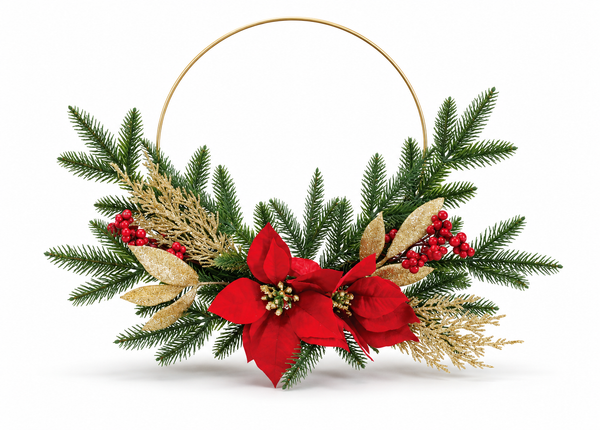 Poinsettia Wire Hoop Christmas Wreath 40 cm