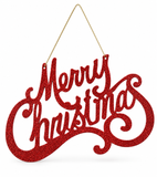Glitter Merry Christmas Hanging Sign – 26 cm