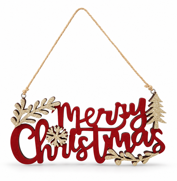 Merry Christmas Leaf Hanging Sign – 22 cm