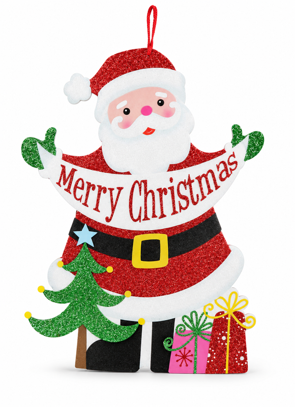 Glitter Santa Merry Christmas Plaque – 32 x 44 cm