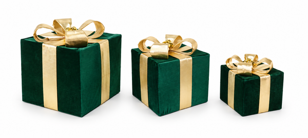 Green and Gold Velvet Decorative Presents – 3 Piece Set