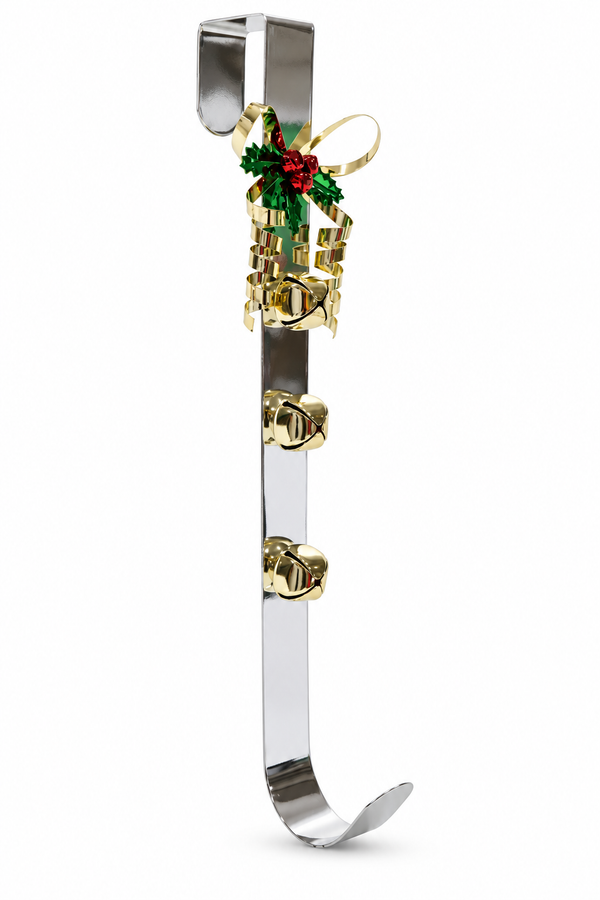 Metal Wreath Hanger with Holly and Bells 36.5 cm