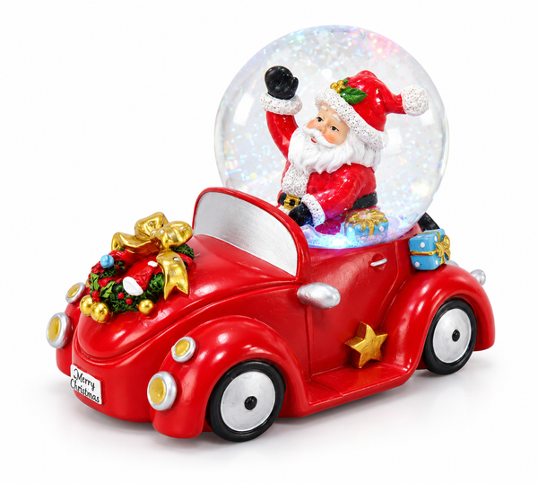 LED Musical Santa Car Snow Globe – 100 mm