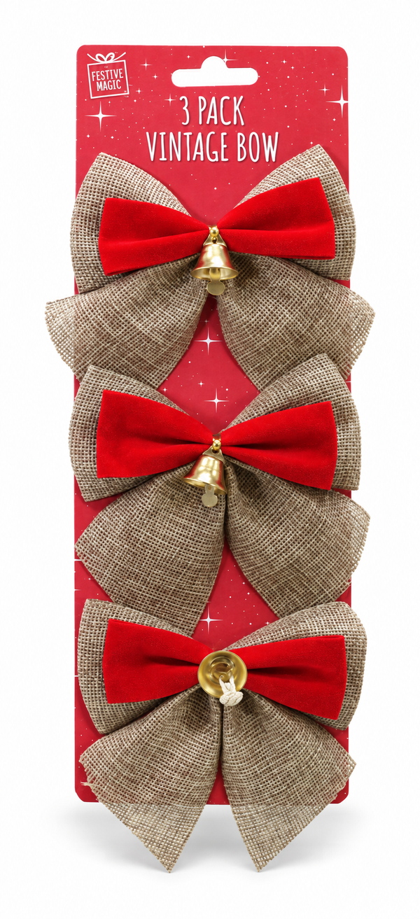 Christmas Vintage Bows with Bells – 3 Pack