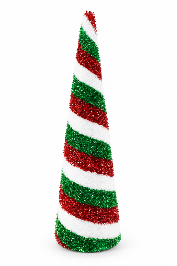 Striped Tinsel Cone Christmas Tree 48 cm