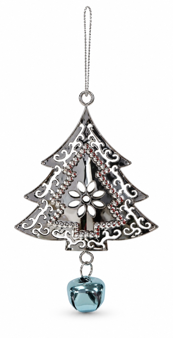 Shiny Christmas Tree and Bell Hanging Decoration – 15cm