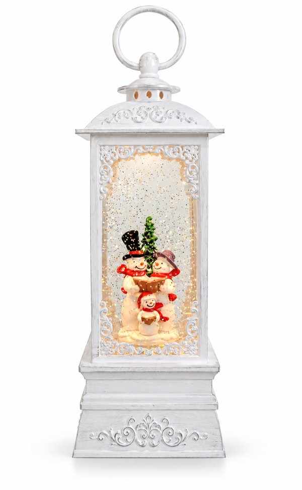Musical Glitter Swirl Tall White Christmas Lantern