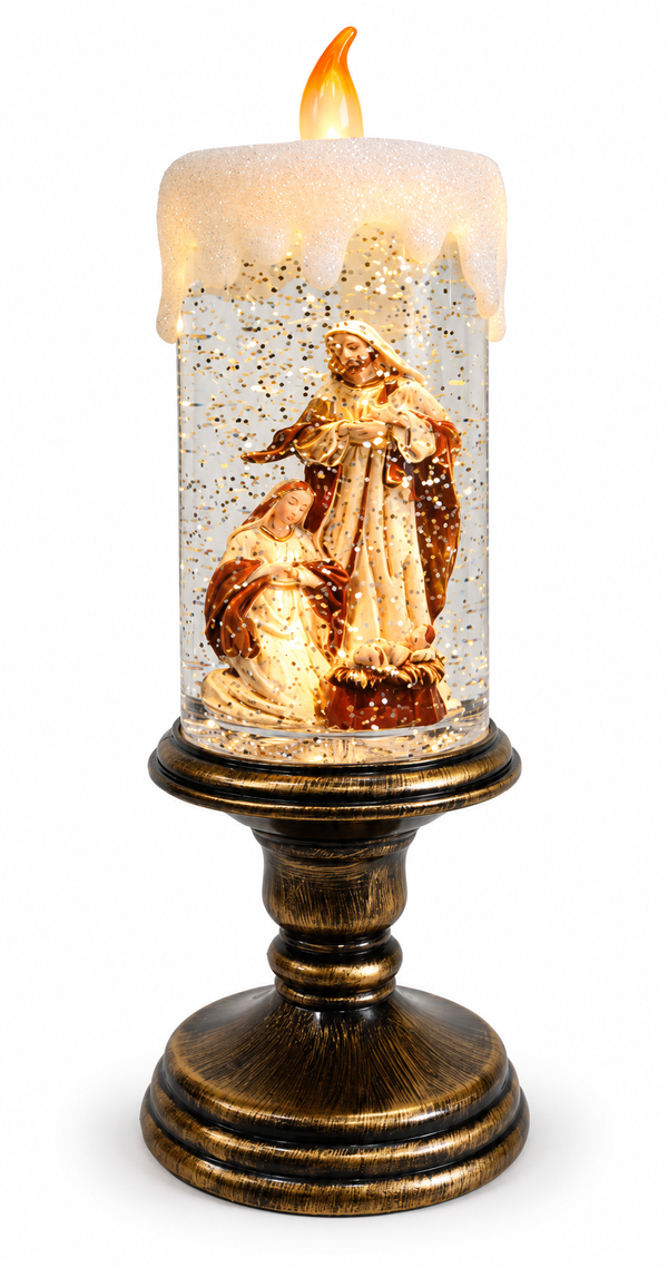 Glitter Swirl Nativity Pedestal Candle