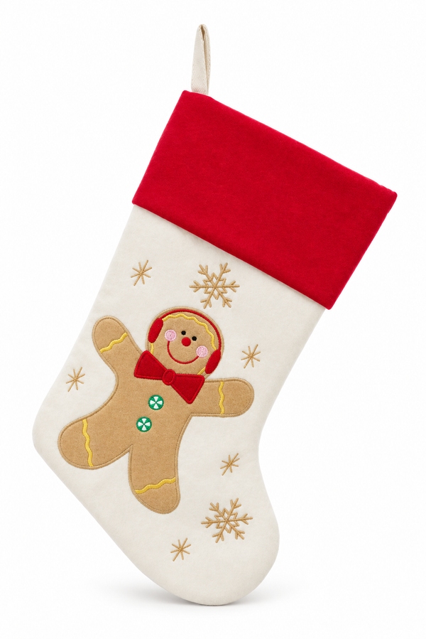 Embroidered Gingerbread Christmas Stocking