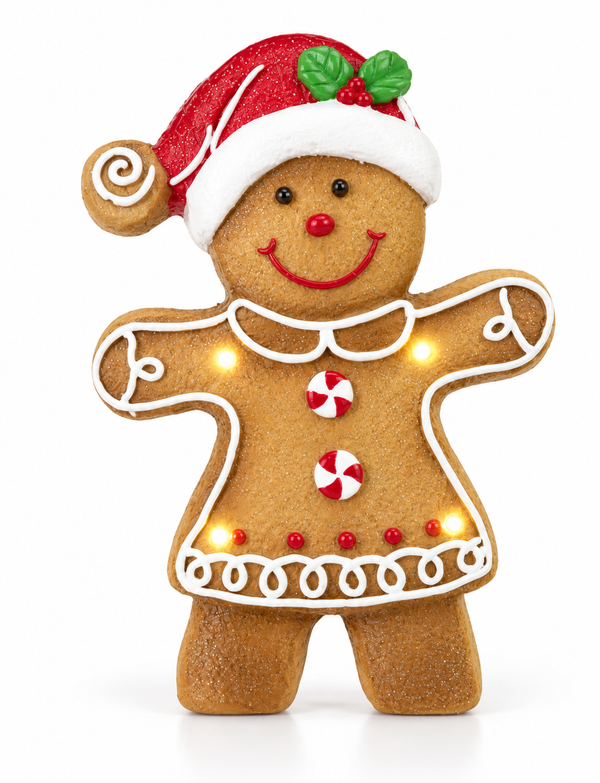 LED Ceramic Iced Gingerbread Figure with Timer