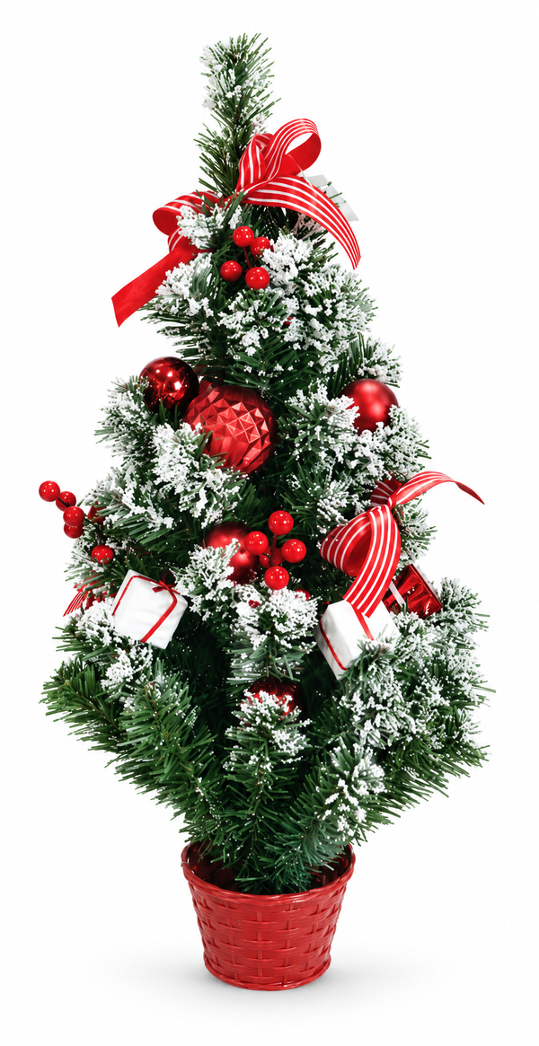 Snowy Red and White Potted Christmas Tree 60 cm