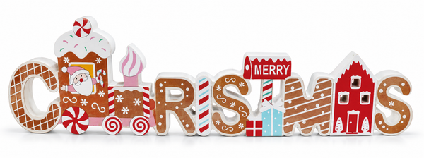 Gingerbread Merry Christmas Table Block