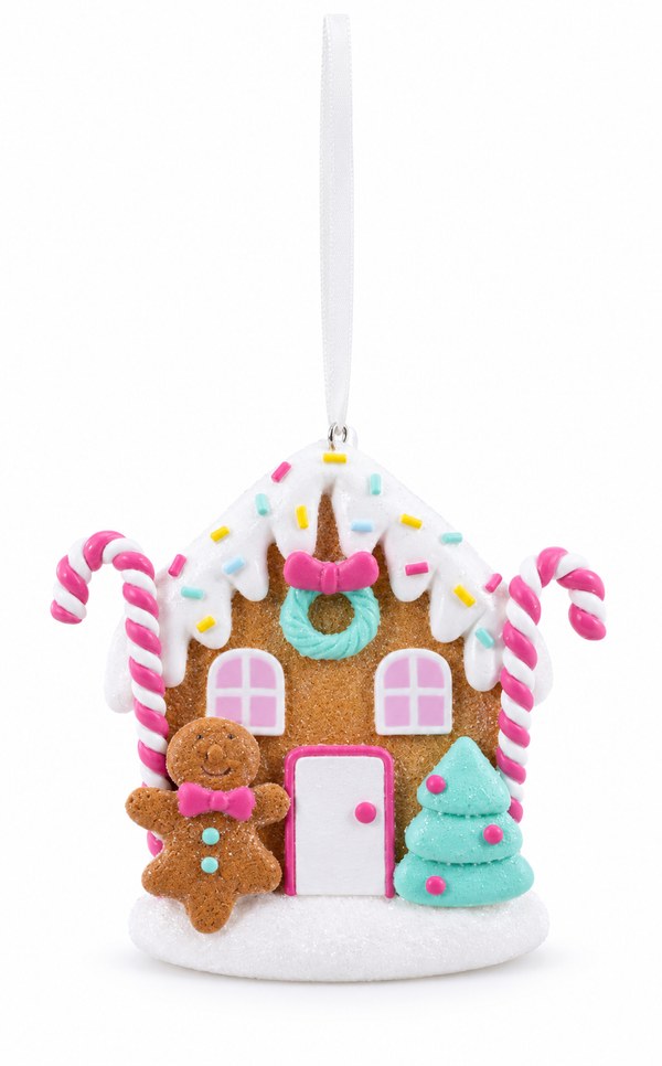 Pastel Gingerbread House Hanging Ornament – 10cm